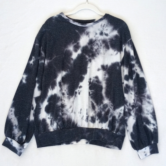 Melloday Women's Blue White Tie Dye Rayon Blend Long Sleeve Sweatshirt Sweater L - Picture 8 of 9